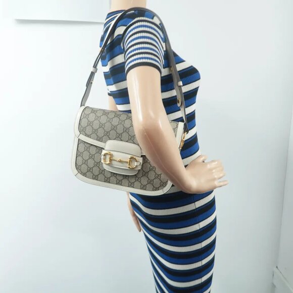 100% Authentic GUCCI Horsebit 1955 Brown Canvas Shoulder Bag 1627-11824 - Picture 12 of 12